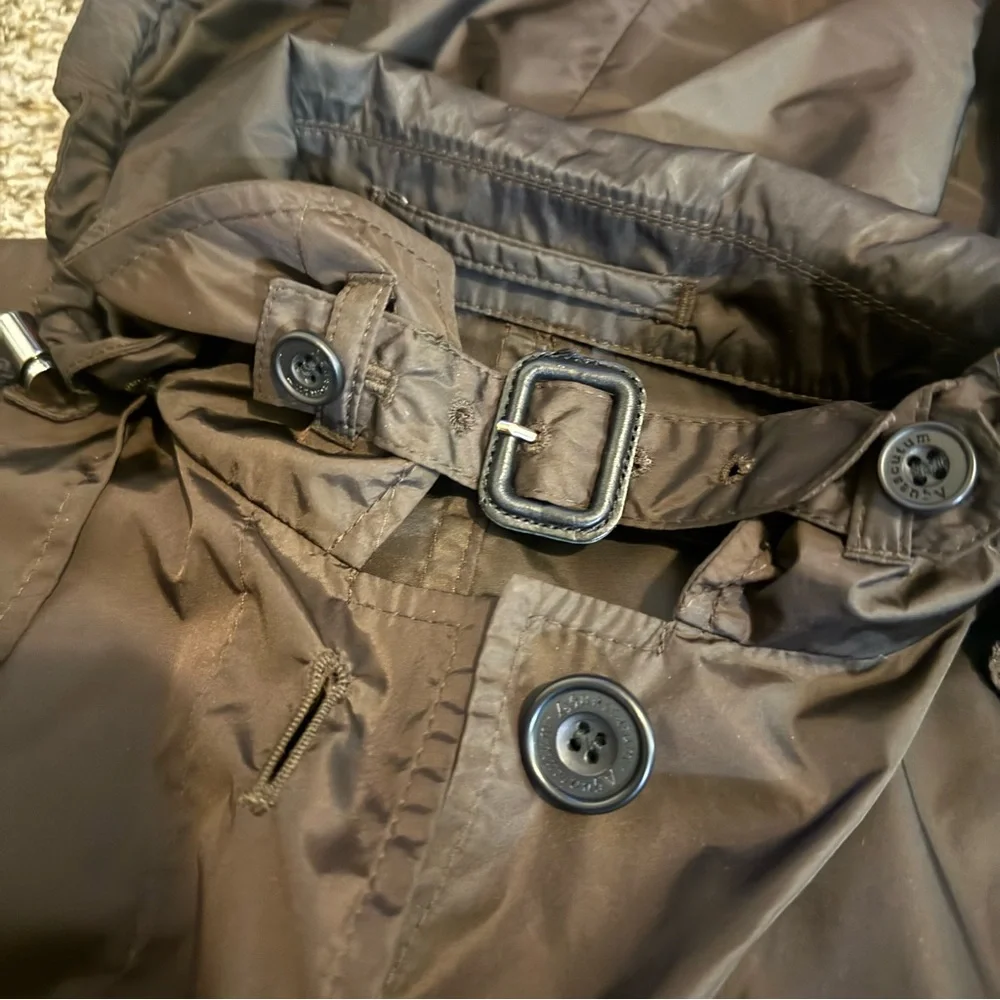 Aquascutum London Brown Long Packable Hooded Rain Coat Womens Size Small - Picture 10 of 15
